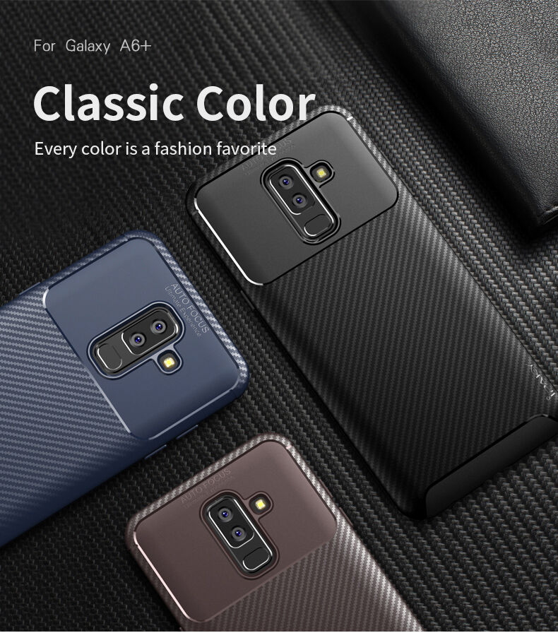 Ipaky műanyag tok karbon textúrával Samsung Galaxy A6 Plus (2018) - barna
