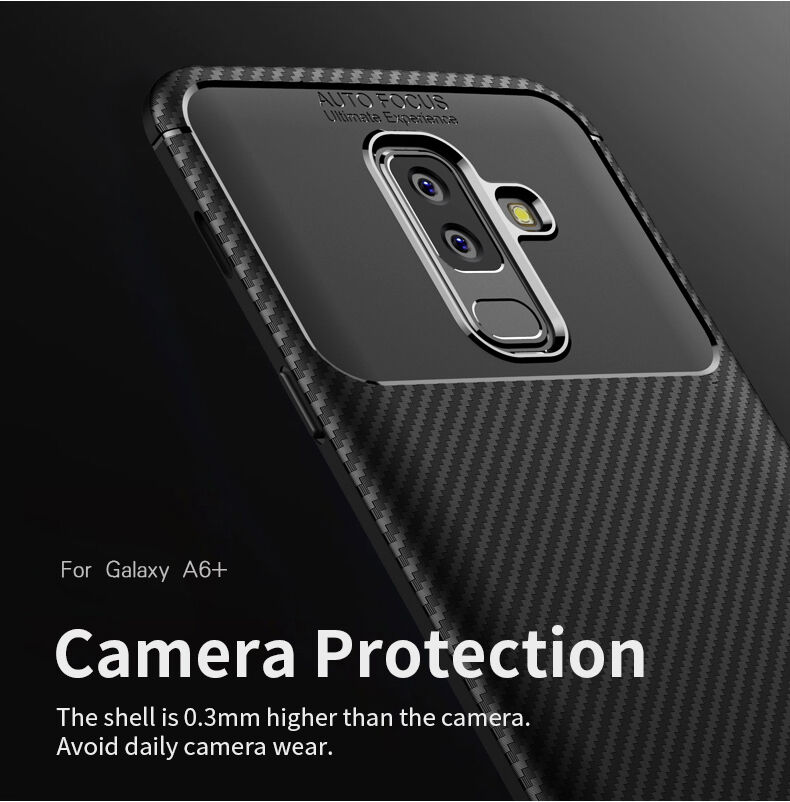 Ipaky műanyag tok karbon textúrával Samsung Galaxy A6 Plus (2018) - barna