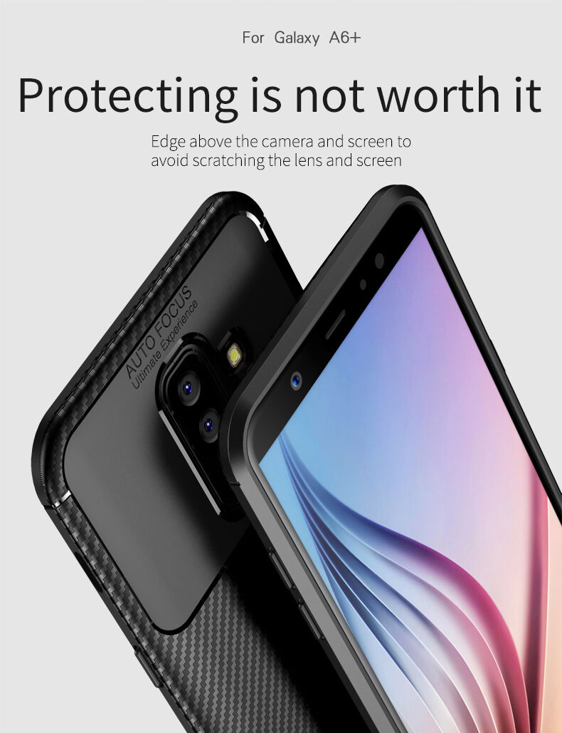 Ipaky műanyag tok karbon textúrával Samsung Galaxy A6 Plus (2018) - barna