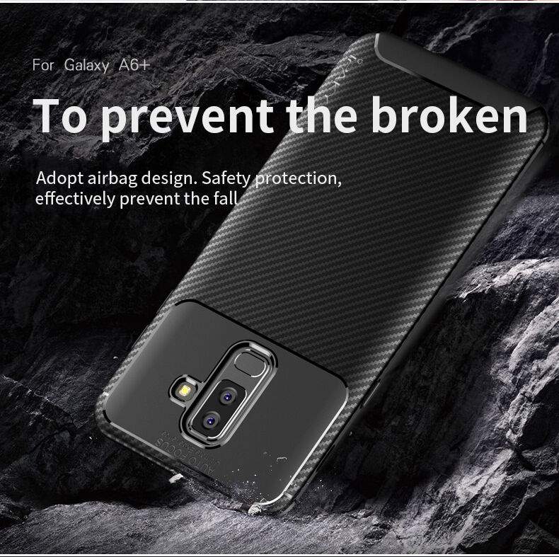 Ipaky műanyag tok karbon textúrával Samsung Galaxy A6 Plus (2018) - barna