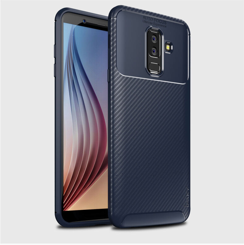 Ipaky műanyag tok karbon textúrával Samsung Galaxy A6 Plus (2018) - sötétkék