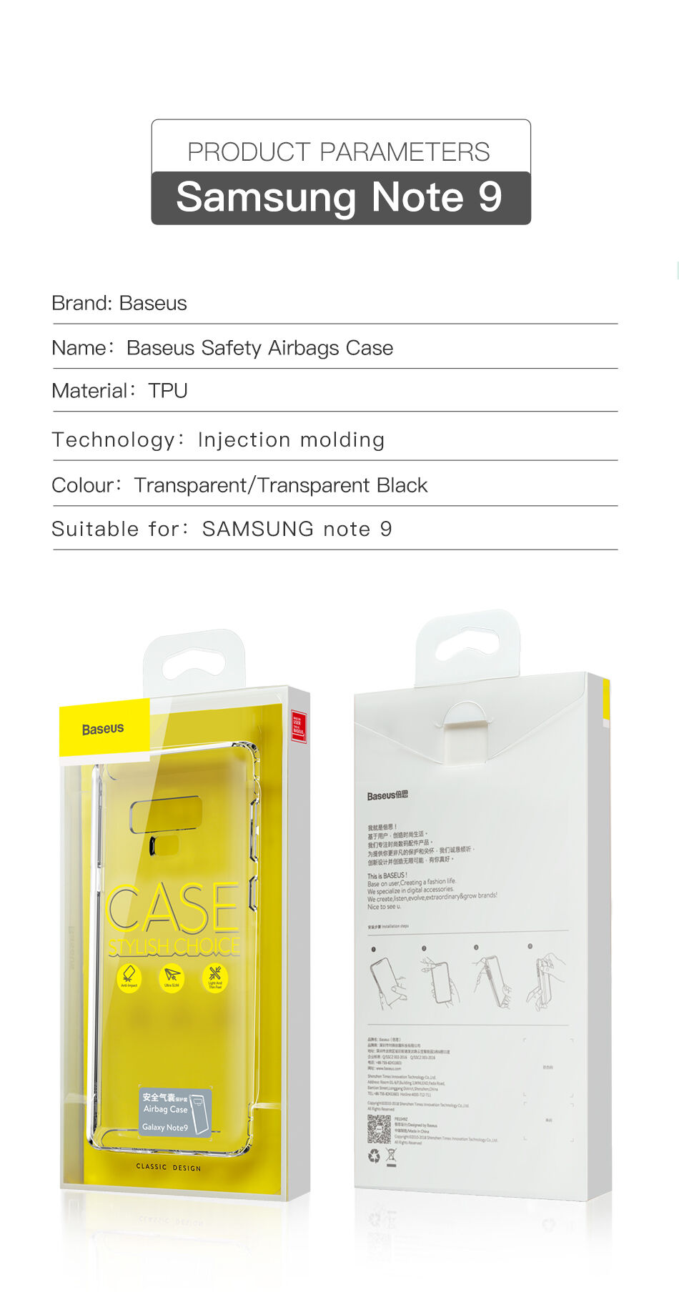 Baseus Safety műanyag tok fekete Samsung Galaxy Note 9 - transzparens Baseus Safety műanyag tok fekete Samsung Galaxy Note 9 - transzparens