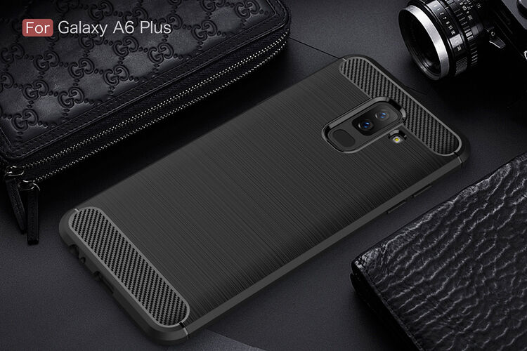 Műanyag tok csiszolt textúrával Samsung Galaxy A6 Plus (2018) - piros