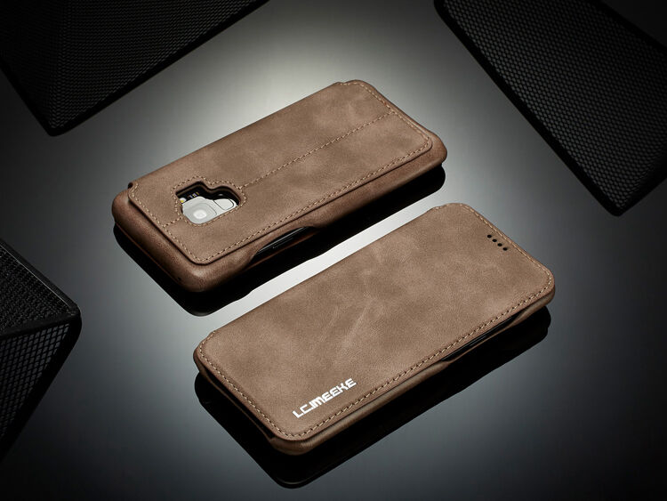 LC.Imeeke bőr flip cover tok Samsung Galaxy S9 - barna