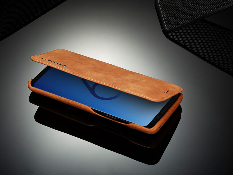 LC.Imeeke bőr flip cover tok Samsung Galaxy S9 - barna
