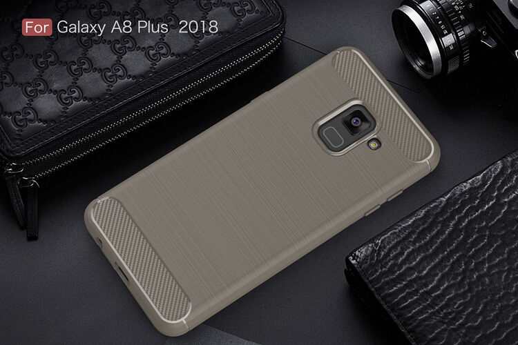 Műanyag tok csiszolt textúrával Samsung Galaxy A8 Plus (2018) - sötétkék