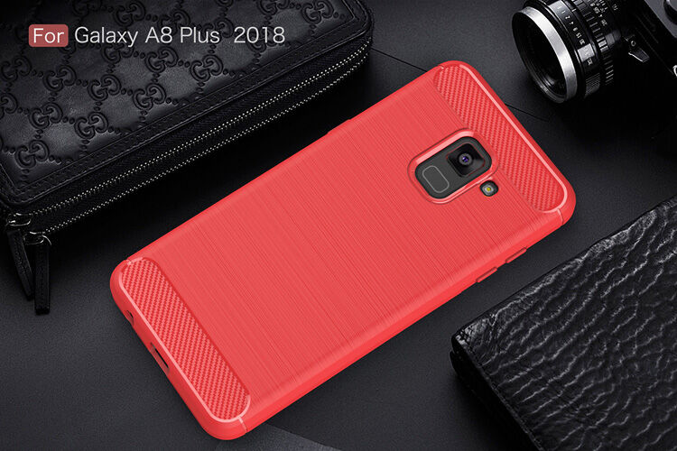 Műanyag tok csiszolt textúrával Samsung Galaxy A8 Plus (2018) - piros Műanyag tok csiszolt textúrával Samsung Galaxy A8 Plus (2018) - piros