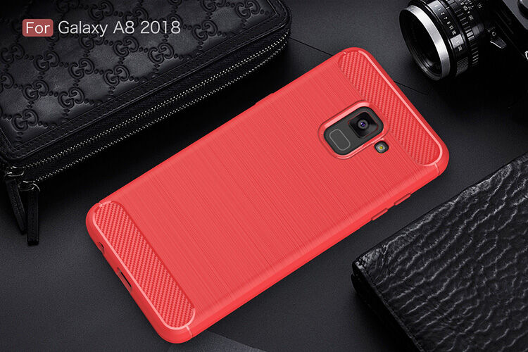 Műanyag tok csiszolt textúrával Samsung Galaxy A8 (2018) - piros Műanyag tok csiszolt textúrával Samsung Galaxy A8 (2018) - piros
