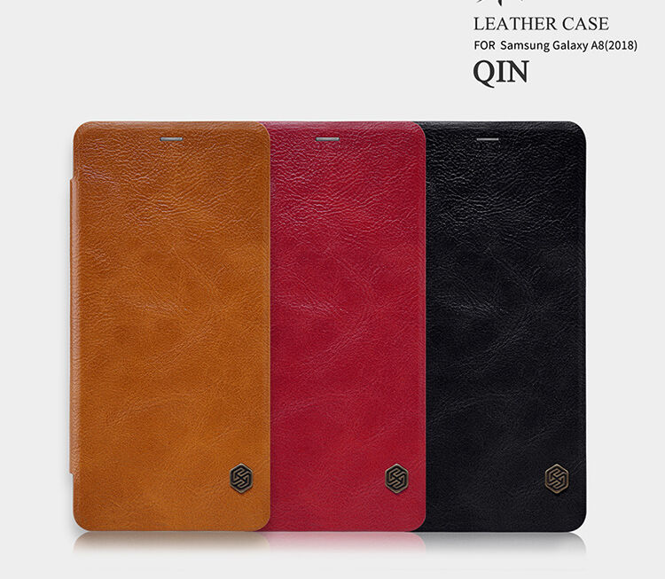 Nillkin Qin bőr flip cover tok Samsung Galaxy A8 (2018) - fekete