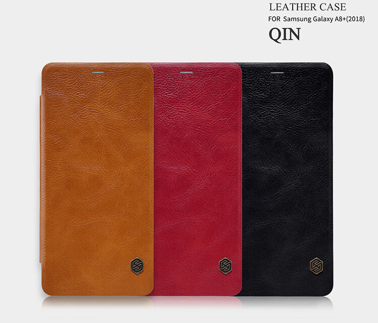 Nillkin Qin bőr flip cover tok Samsung Galaxy A8 Plus (2018) - fekete