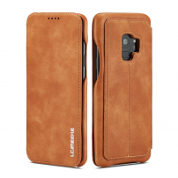LC.Imeeke bőr flip cover tok Samsung Galaxy S9 - barna