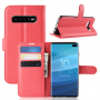 Flip cover tok bőr textúrával Samsung Galaxy S10 Plus - piros