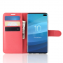 Flip cover tok bőr textúrával Samsung Galaxy S10 Plus - piros
