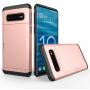 Műanyag tok kártyatároló rekesszel Samsung Galaxy S10 Plus - rózsaszín-arany