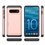 Műanyag tok kártyatároló rekesszel Samsung Galaxy S10 Plus - rózsaszín-arany