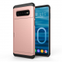 Műanyag tok kártyatároló rekesszel Samsung Galaxy S10 Plus - rózsaszín-arany