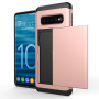 Műanyag tok kártyatároló rekesszel Samsung Galaxy S10 Plus - rózsaszín-arany