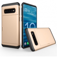 Műanyag tok kártyatároló rekesszel Samsung Galaxy S10 Plus - arany