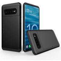 Műanyag tok kártyatároló rekesszel Samsung Galaxy S10 Plus - fekete