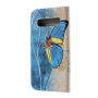 Flip cover tok - lepke - Samsung Galaxy S10 Plus - kék