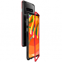 Luphie tok mágneses kerettel és edzett üveggel Samsung Galaxy S10 - piros