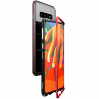 Luphie tok mágneses kerettel és edzett üveggel Samsung Galaxy S10 Plus - piros
