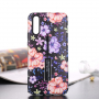 Műanyag tok ujjpánttal - virágok - Huawei P20 Pro - fekete