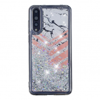 Műanyag tok mozgó flitterekkel - márvány - Huawei P20 Pro - ezüst