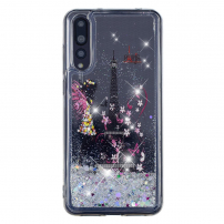 Műanyag tok mozgó flitterekkel - Eiffel torony - Huawei P20 Pro - ezüst