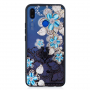 Műanyag dombornyomott tok - kék virágok - Huawei Nova 3i - transzparens