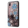Műanyag dombornyomott tok - kék virágok - Huawei P20 - transzparens