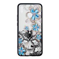 Műanyag dombornyomott tok - kék virágok - Huawei Nova 3 - transzparens