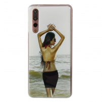 Műanyag tok mozgó homokkal - nő ruhában - Huawei P20 Pro - színes