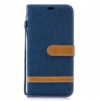 Flip cover tok farmerral és bőrrel Huawei P30 Lite - sötétkék