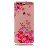 Műanyag tok - rózsaszín virágok - Huawei P10 - transzparens